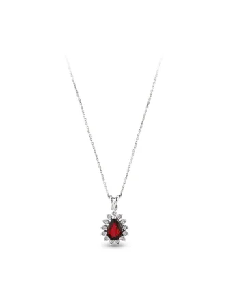 Colier Malmo Aur Alb,  14K, Diamante de 0.27 Carate si Rubin de 0.86 Carate