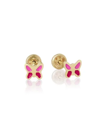 Cercei cu Protectie pentru Copii din Aur Galben de 14K, Fluture,