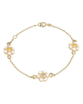 Bratara pentru Copii din Aur de 18K cu Diamant Natural si Flori,  1.88 g