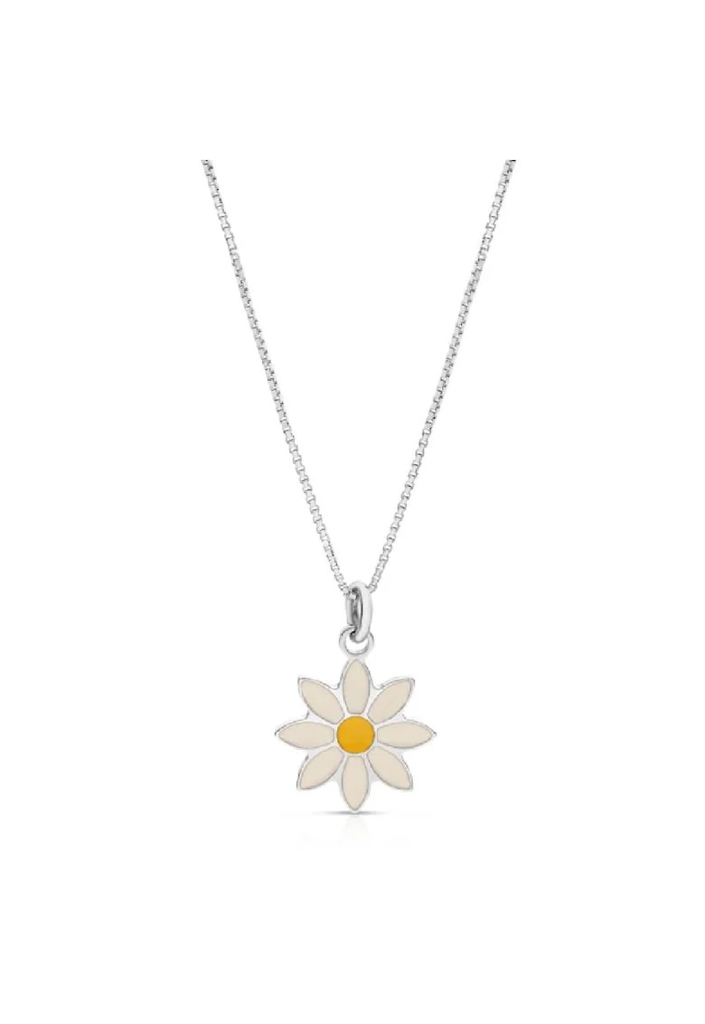 Colier Pentru Copii Floare Margareta din Argint 925, Placat cu Rodiu si Email,