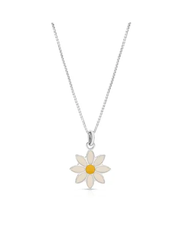 Colier Pentru Copii Floare Margareta din Argint 925, Placat cu Rodiu si Email,