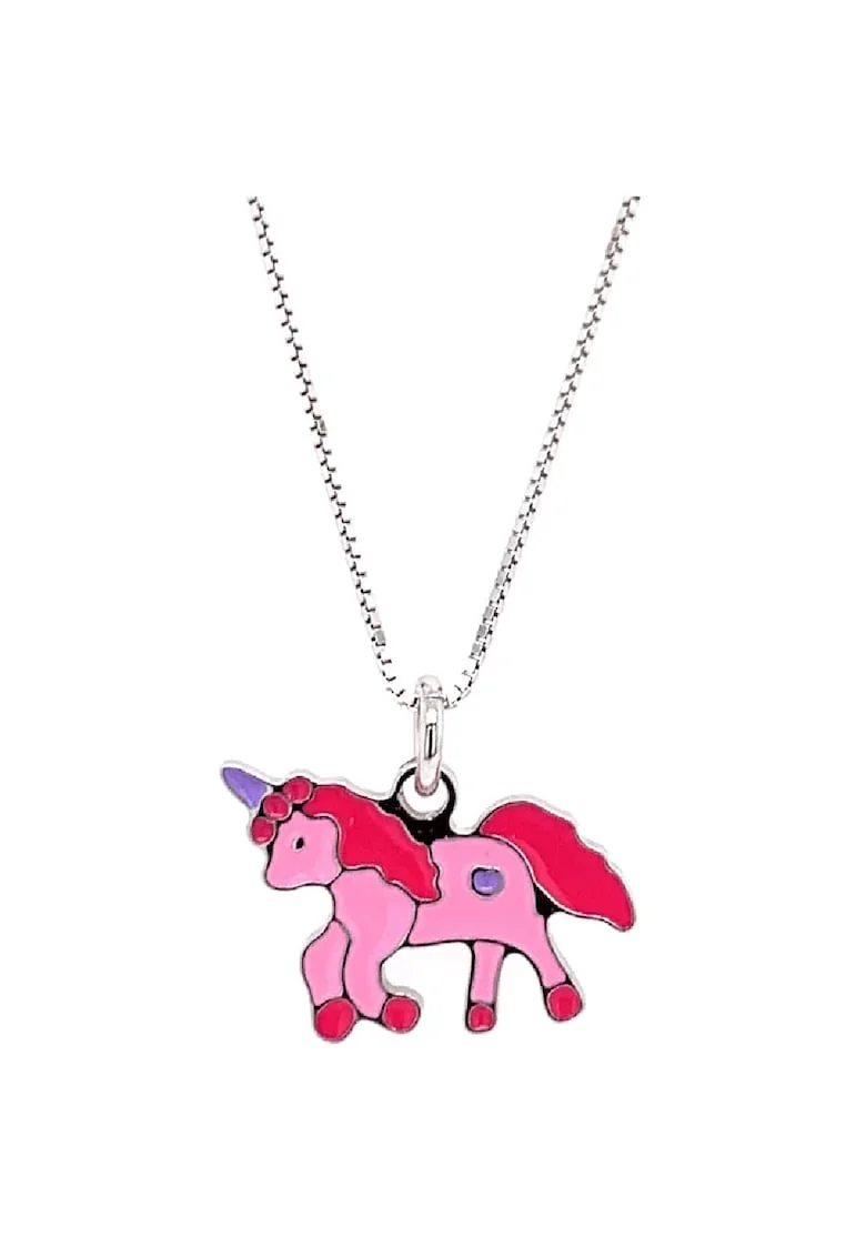 Colier Pentru Copii Unicorn Roz din Argint 925, Placat cu Rodiu si Email,