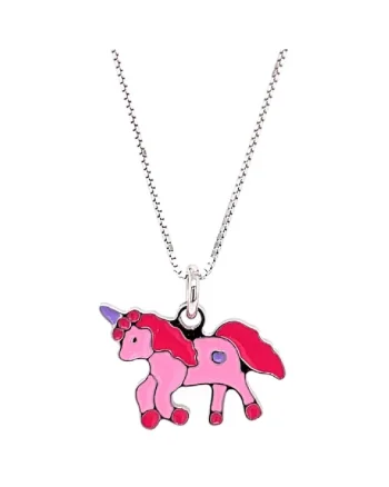 Colier Pentru Copii Unicorn Roz din Argint 925, Placat cu Rodiu si Email,