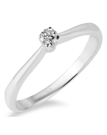 Inel Oulu Aur Alb,  18K, Diamant de 0.10 Carate