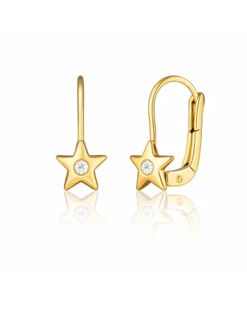 Cercei cu Tortite pentru Copii din Aur Galben de 18K cu Diamante de 0.05ct, Stea,