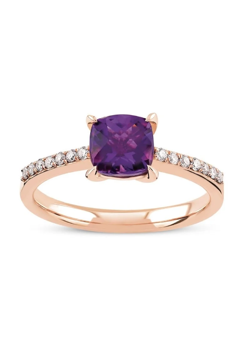 Inel Torino Aur Roz,  18K, Diamante de 0.10 Carate si Ametist de 0.85 Carate