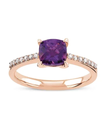 Inel Torino Aur Roz,  18K, Diamante de 0.10 Carate si Ametist de 0.85 Carate