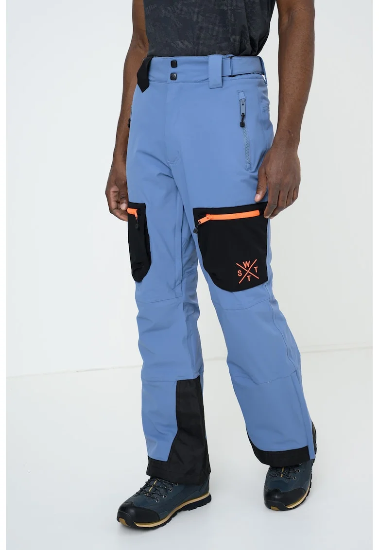 Pantaloni cu talie inalta pentru snowboarding, Negru/Albastru prafuit