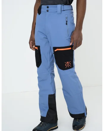 Pantaloni cu talie inalta pentru snowboarding, Negru/Albastru prafuit