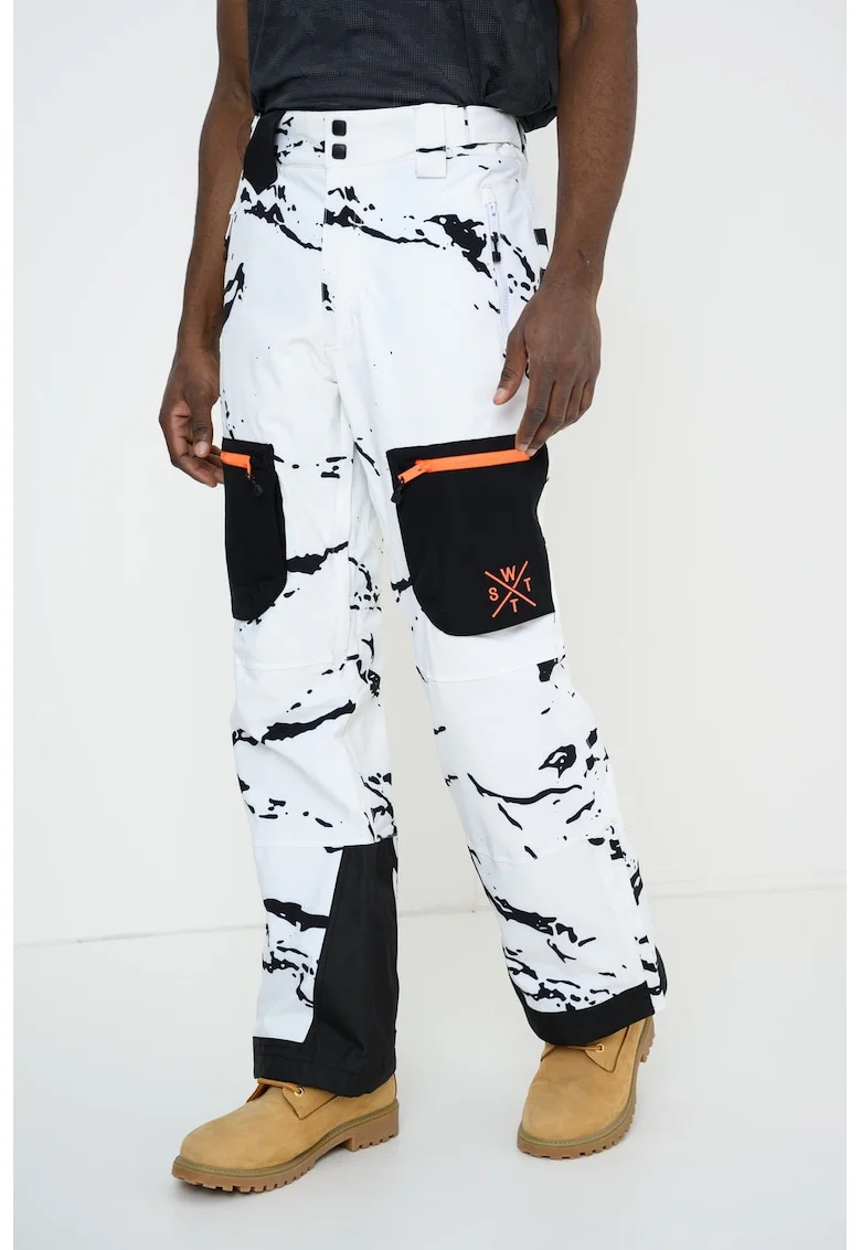 Pantaloni cu talie inalta pentru snowboarding, Alb/Negru