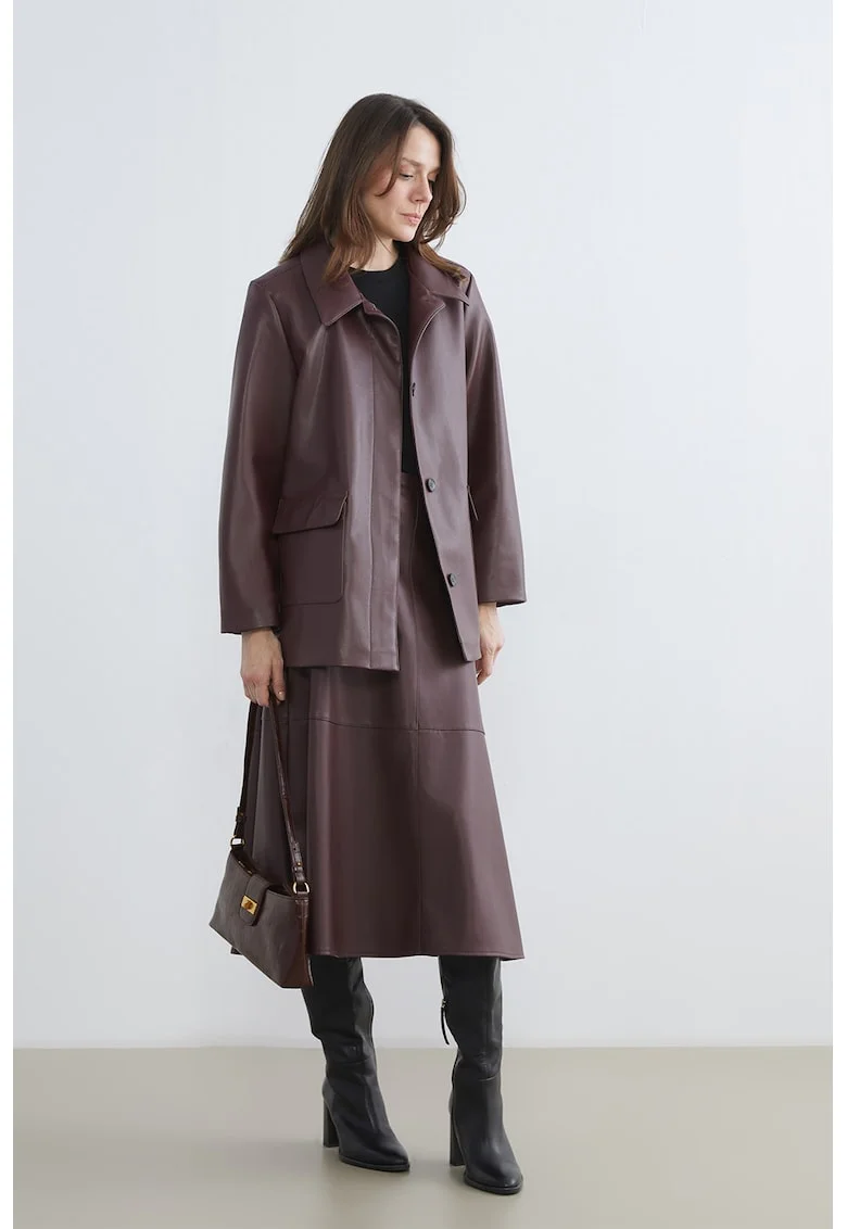 Jacheta regular fit de piele ecologica Grace, Violet tyrian