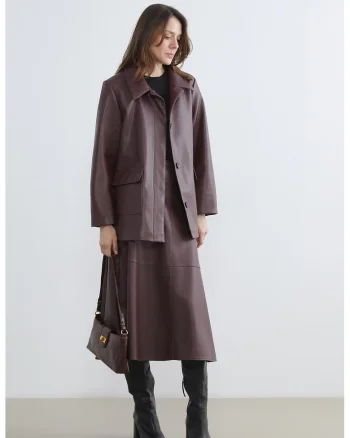 Jacheta regular fit de piele ecologica Grace, Violet tyrian