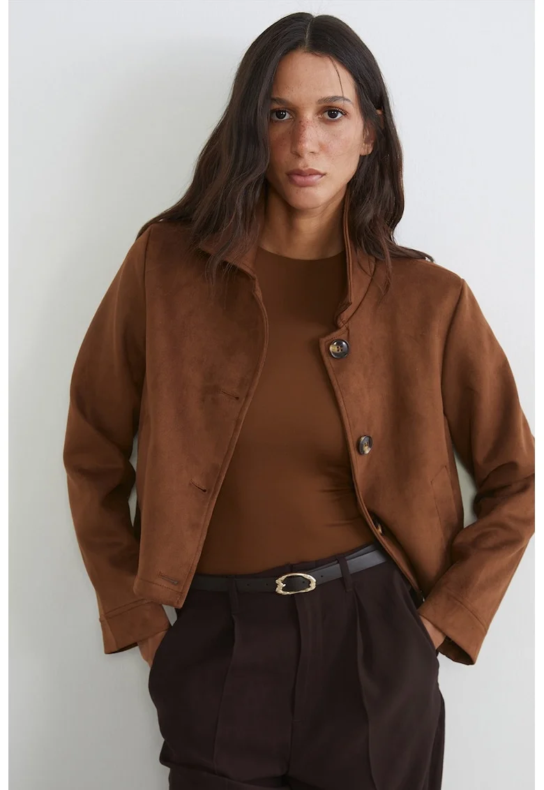 Jacheta de piele intoarsa sintetica, Caramel