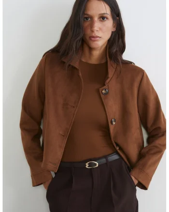 Jacheta de piele intoarsa sintetica, Caramel