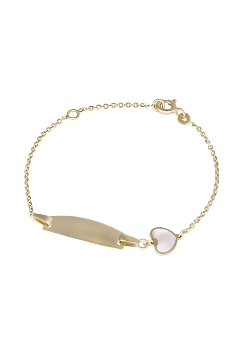 Bratara Pentru Copii cu Placuta si Inima Sidef din Aur 14 Kt,  1.29 g