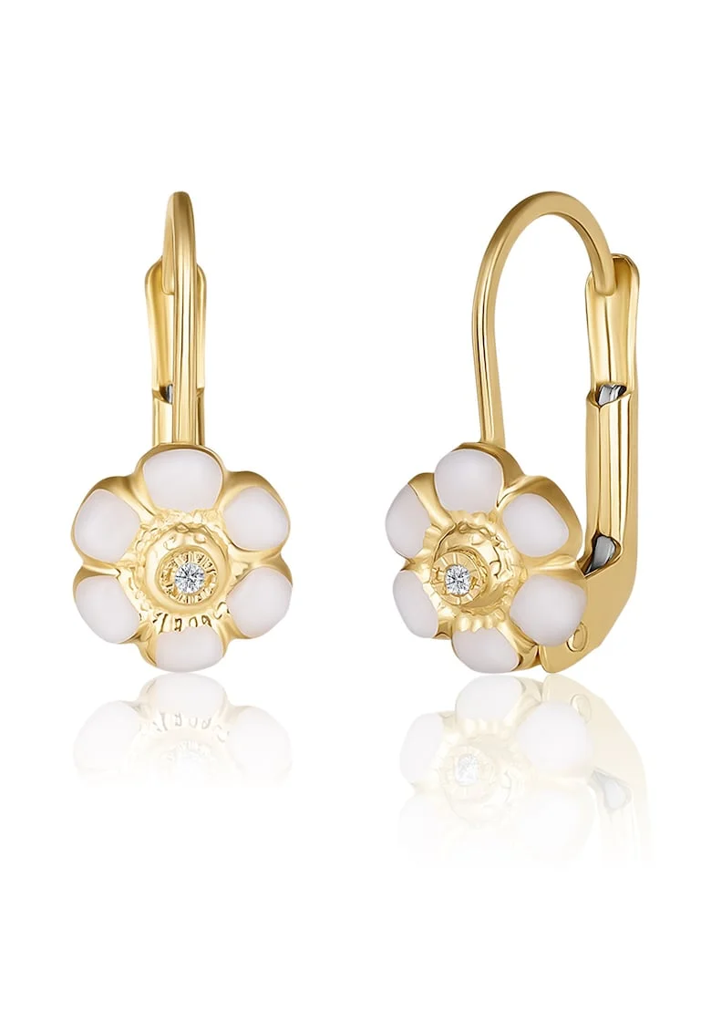 Cercei cu Tortite pentru Copii din Aur Galben de 18K cu Diamante de 0.05ct, Floare,