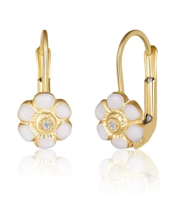 Cercei cu Tortite pentru Copii din Aur Galben de 18K cu Diamante de 0.05ct, Floare,