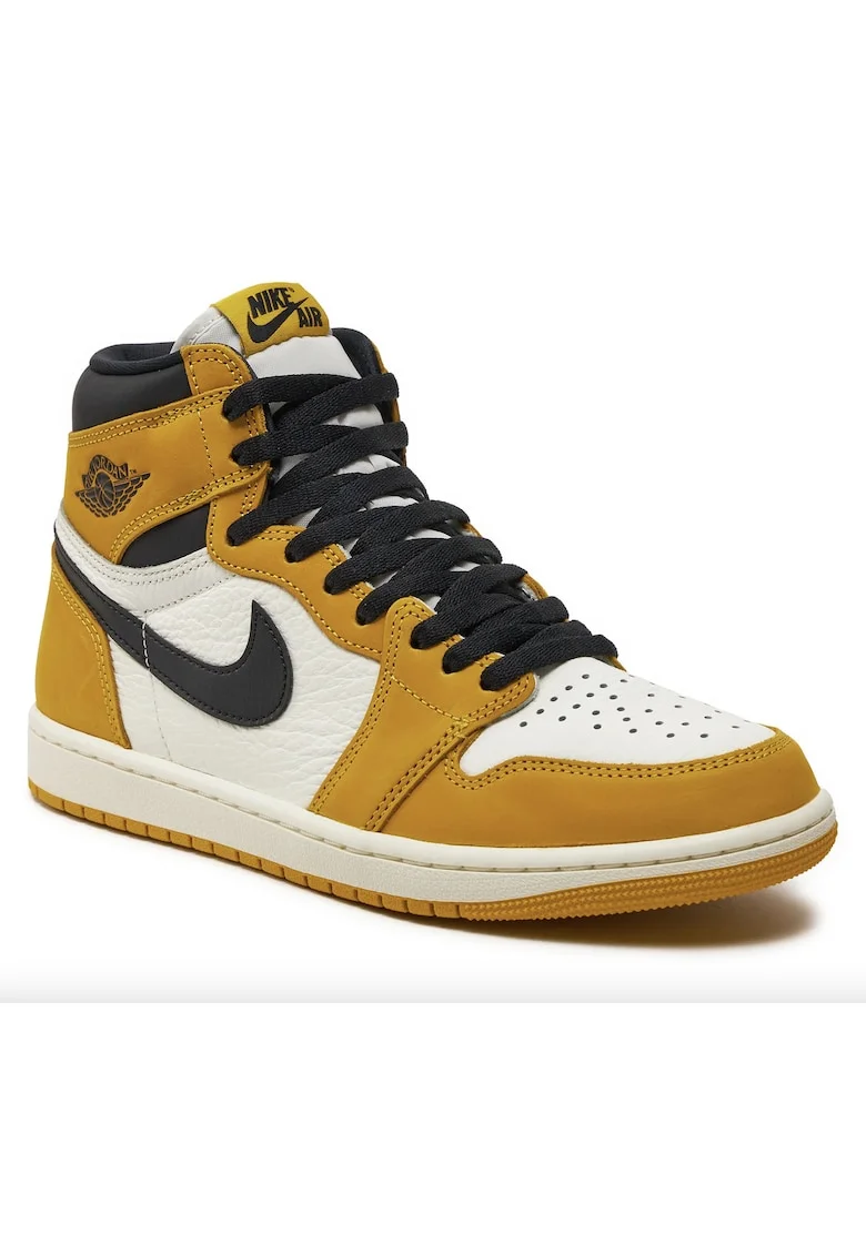 Pantofi sport pentru barbati Air Jordan 1 Retro High OG, Multicolor, piele naturala, Talpa din cauciuc cu sistem de amortizare Air, model DZ5485 701, Galben inchis