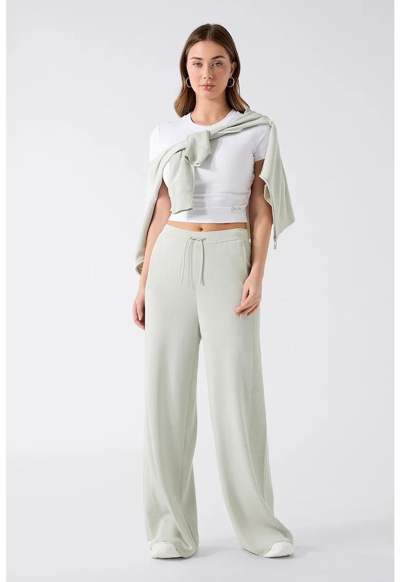 Pantaloni cu croiala ampla si talie medie, Verde pal