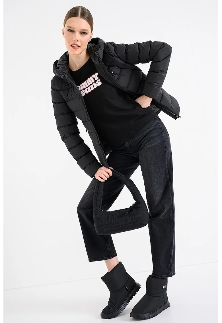 Geaca slim fit cu gluga, Negru