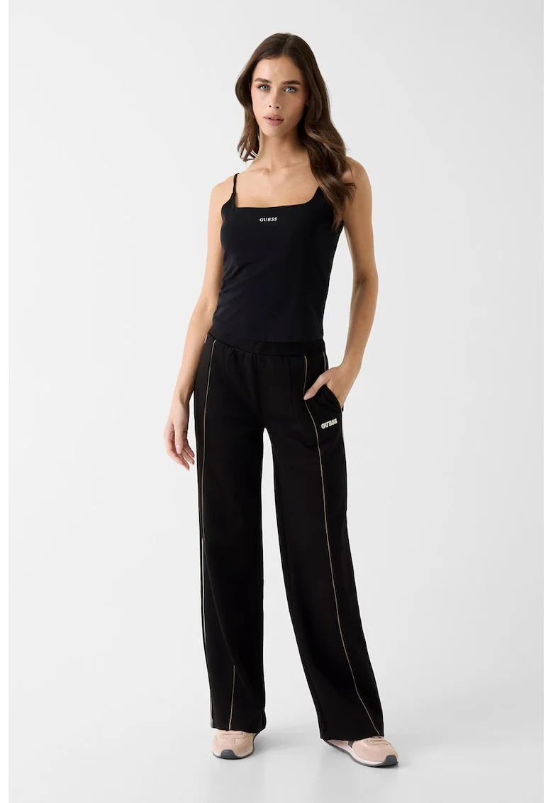 Pantaloni de trening cu croiala dreapta si logo, Negru
