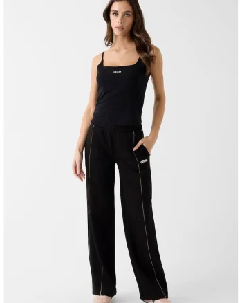 Pantaloni de trening cu croiala dreapta si logo, Negru
