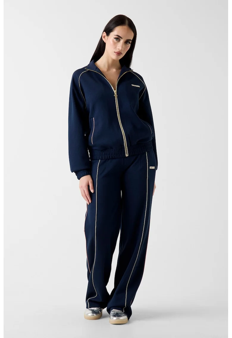 Bluza de trening cu fermoar si logo, Bleumarin