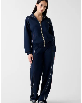 Bluza de trening cu fermoar si logo, Bleumarin