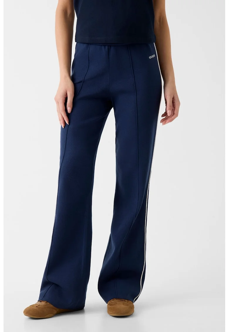 Pantaloni de trening evazati cu dungi contrastante, Bleumarin