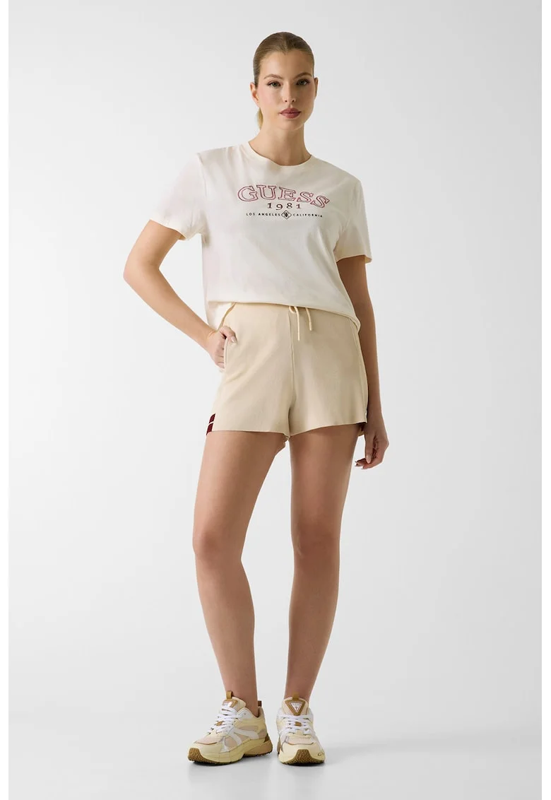 Tricou din bumbac cu imprimeu logo, Alb fildes