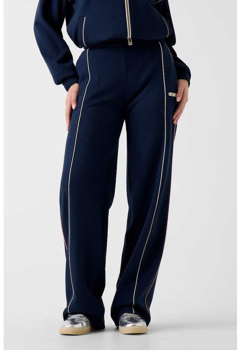 Pantaloni de trening cu croiala dreapta si logo, Bleumarin