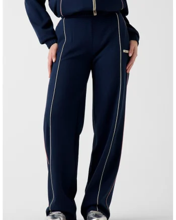 Pantaloni de trening cu croiala dreapta si logo, Bleumarin