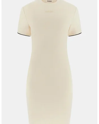 Rochie mini cu decolteu la baza gatului pentru fitness, Alb fildes