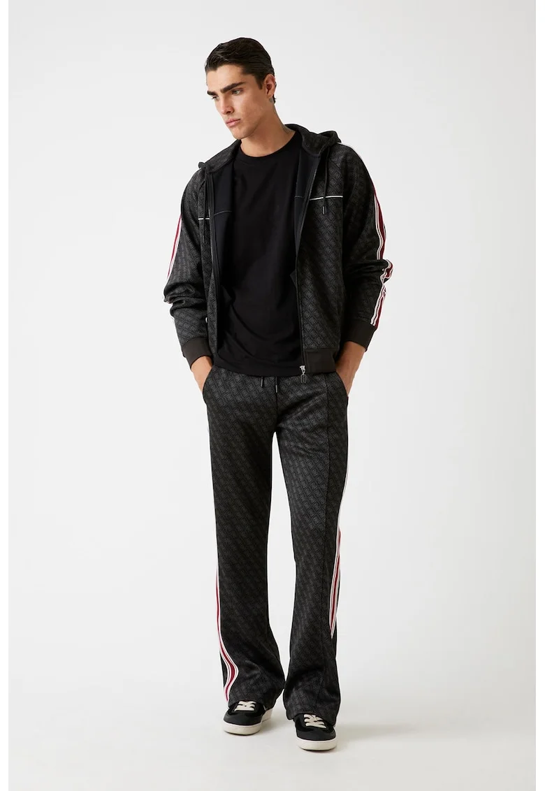 Pantaloni bootcut de trening cu monograma si snur, Rosu/Negru