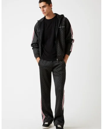 Pantaloni bootcut de trening cu monograma si snur, Rosu/Negru