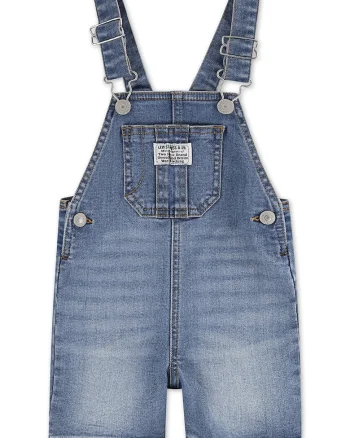 Salopeta scurta de denim, Albastru melange