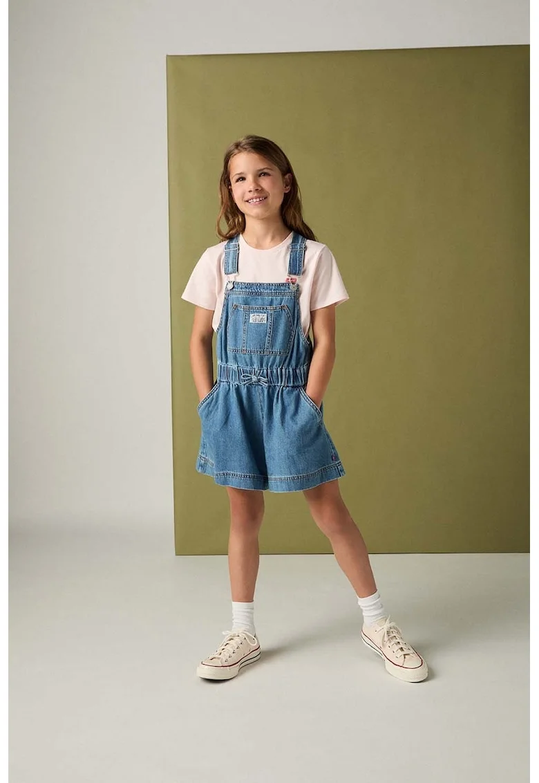 Salopeta scurta din denim, Albastru melange