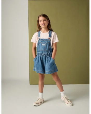 Salopeta scurta din denim, Albastru melange