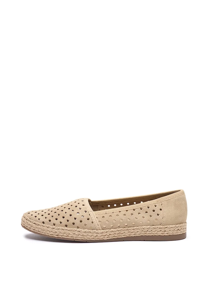 Espadrile din piele intoarsa cu perforatii, Maro nisip