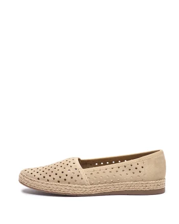 Espadrile din piele intoarsa cu perforatii, Maro nisip