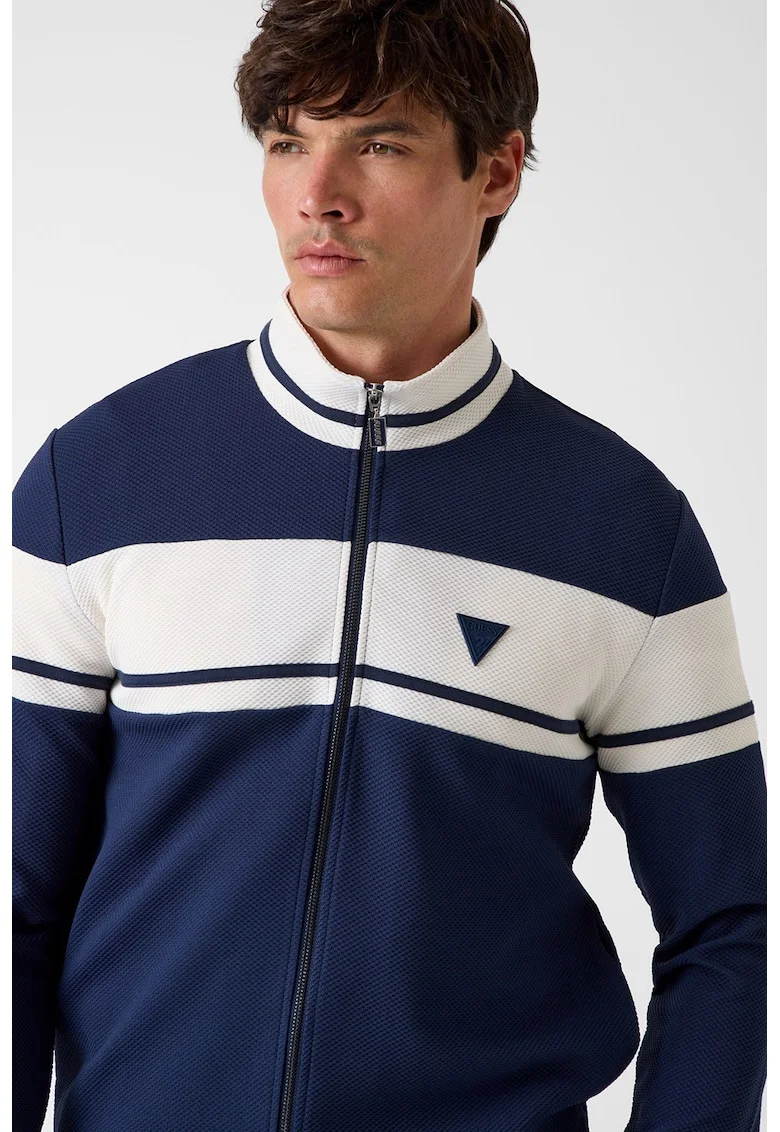 Bluza de trening cu fermoar, pentru fitness, Alb murdar/Bleumarin