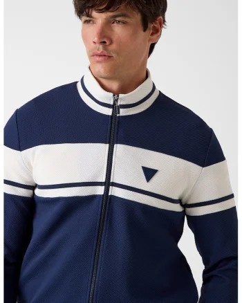 Bluza de trening cu fermoar, pentru fitness, Alb murdar/Bleumarin