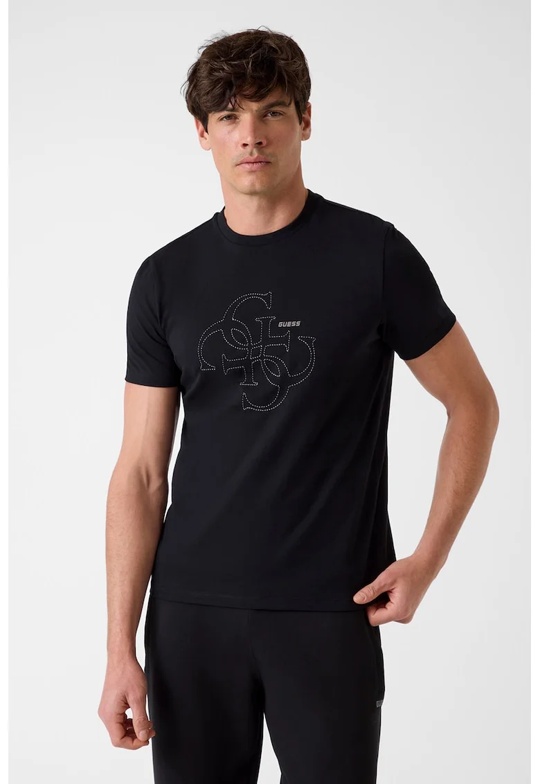 Tricou de bumbac cu imprimeu logo, Negru