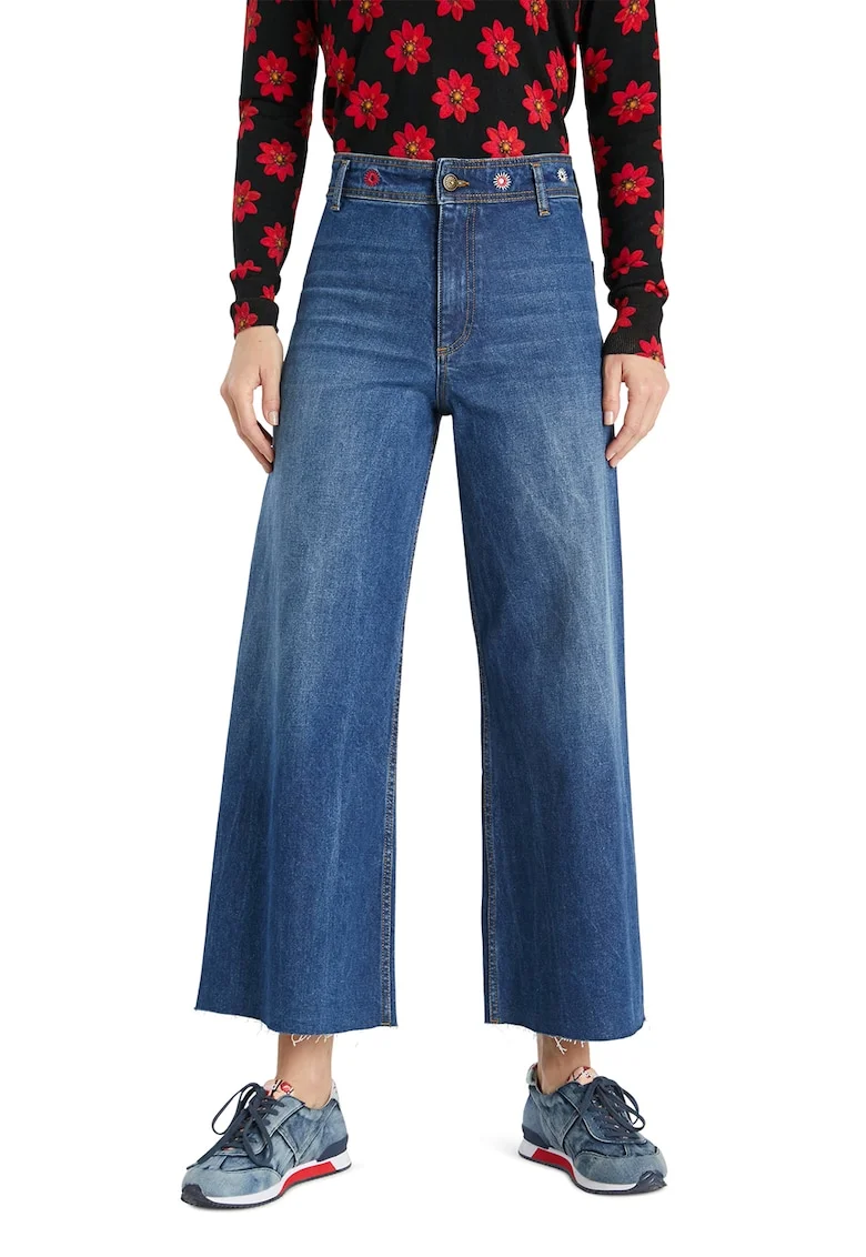 Blugi crop cu croiala ampla, Albastru