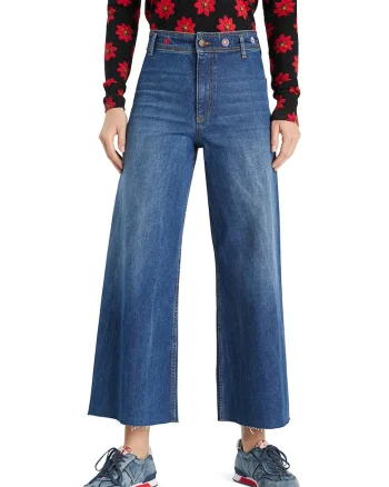 Blugi crop cu croiala ampla, Albastru