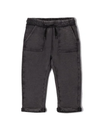 Pantaloni baieti  din bumbac fleece model prespalat talie elastica cu snur croiala lejera