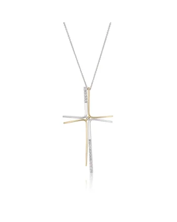 Colier din Aur Galben si Aur Alb de 14K cu Cruciulita si Zirconia,