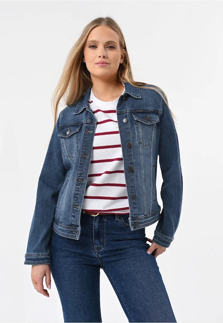 Jacheta scurta din denim cu nasturi, cu buzunare,  J-Luna, albastru, Albastru