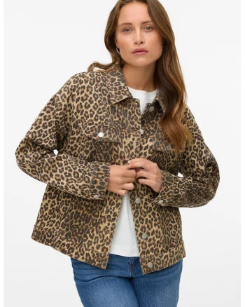 Jacheta din denim cu animal print, Negru/Caramel/Galben mustar