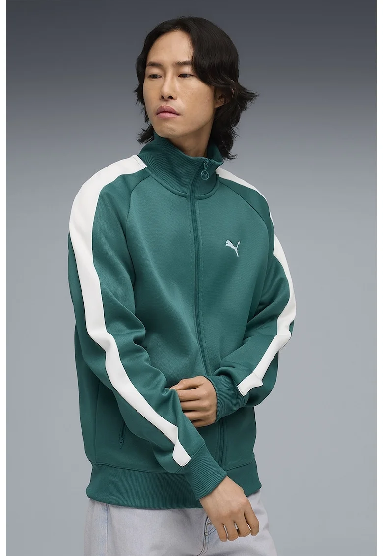 Bluza de trening regular-fit cu fermoar bidirectional T7 Always On, Alb/Verde smarald